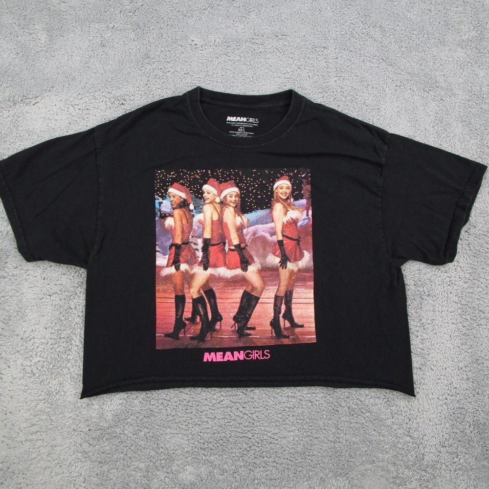 Mean Girls Graphic T-Shirt Womens Medium Large Black Jingle Bell Rock Crop Top